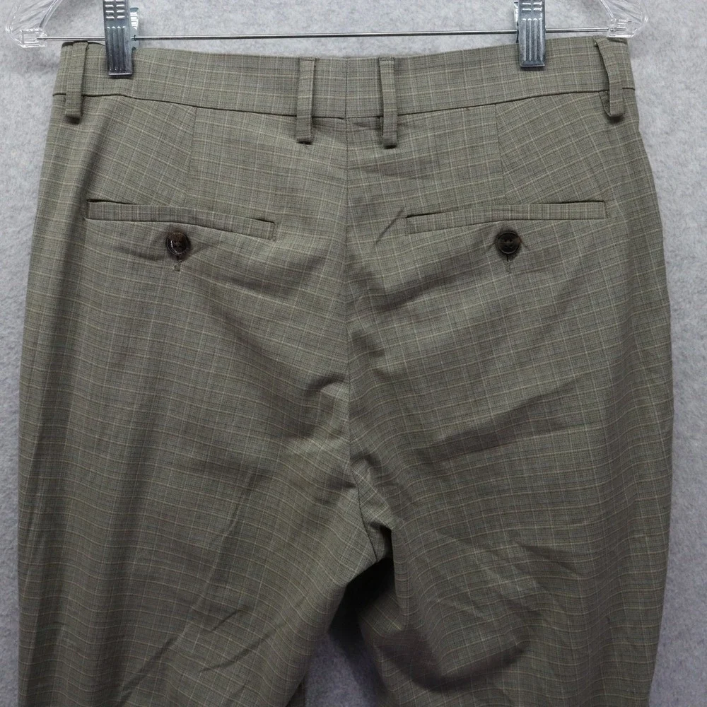 Kenneth Cole Reaction Pants Mens 30x32 Dress Suit Formal Flat Front Taupe Plaid‎